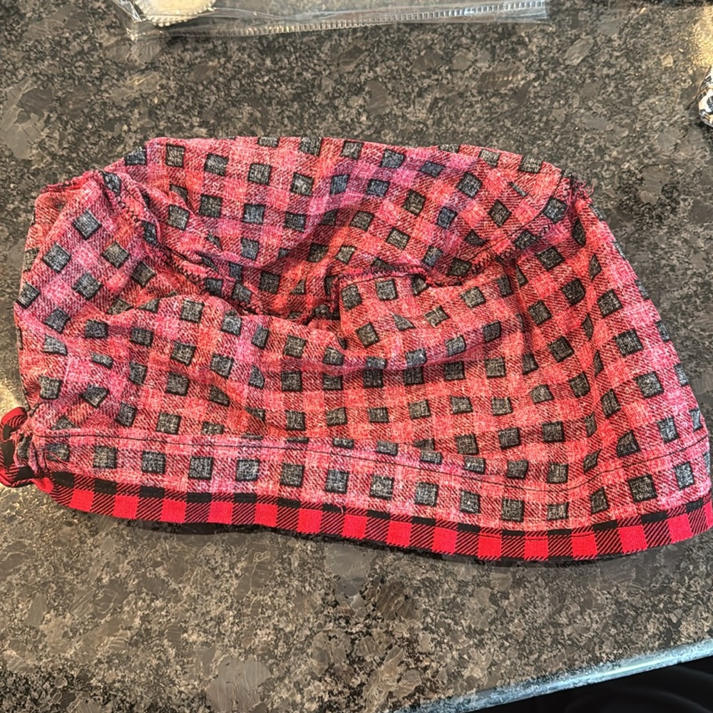Red and Black Buffalo Check Print Scrub hat - Picture 4 of 4